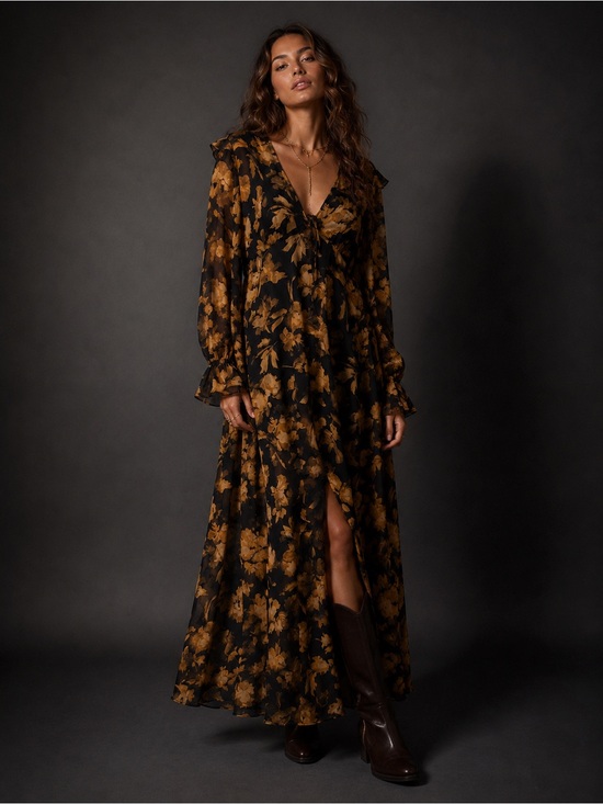 Anthropologie Dresses & Skirts - Anthropologie Black and Mustard Floral Maxi Dress